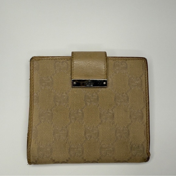 Gucci Tan Monogram Tri-Fold Wallet W/ Coin Pouch| Unisex | Pre-Owned | - Picture 1 of 9